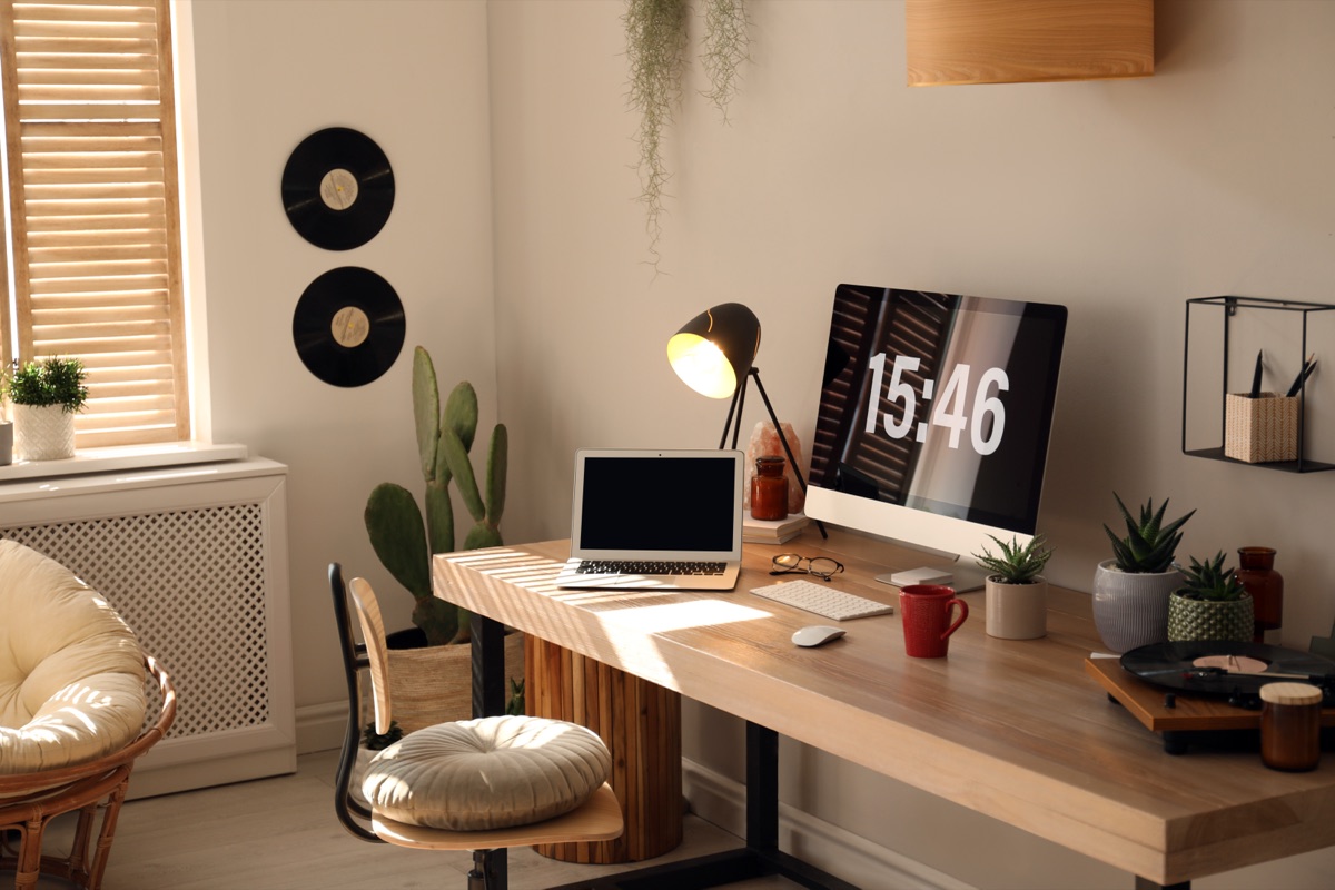 A comfortable home-office corner with a supportive chair
